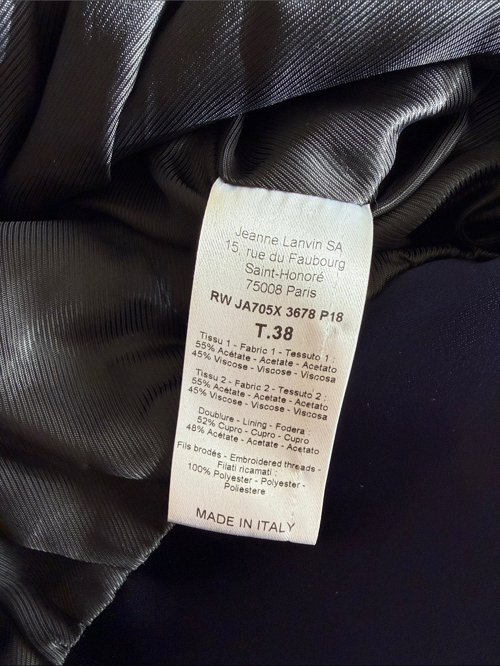 Lanvin Paris Navy Satin Bomber with Pink Poppy Floral Embroidery - Picture 4 of 5